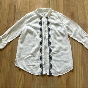Charter Club White Embroidered Button‑Down Shirt – Size M